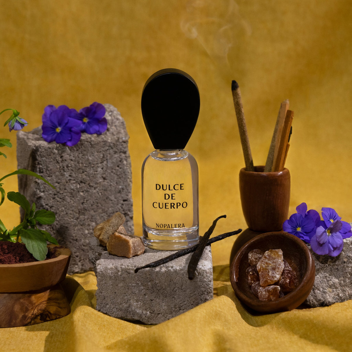 Nopalera Dulce de Cuerpo luxury Mexican fragrance bottle with vanilla and incense.